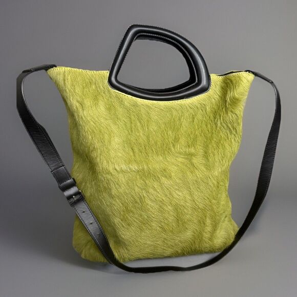 Dries Van Noten Handbags - Dries Van Noten Haircalf Tote Chartreuse Green Leather Handle Rare Made Italy